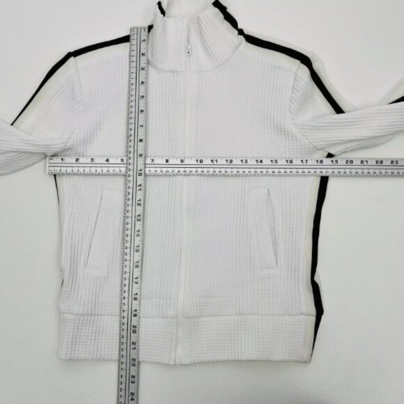 Norma Kamali White Waffle Knit Side Stripe Track Jacket Small Zip Up S/36 - Picture 8 of 14